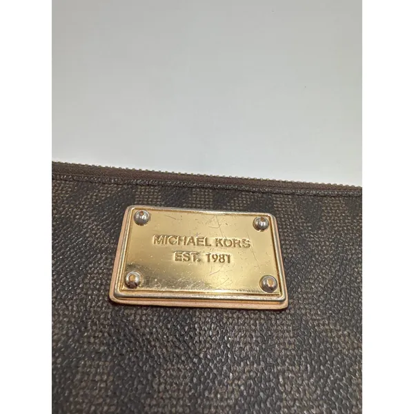 Michael Kors Jet Set Brown Signature Zip Around Wallet Gold Tone Logo Large - Image 3