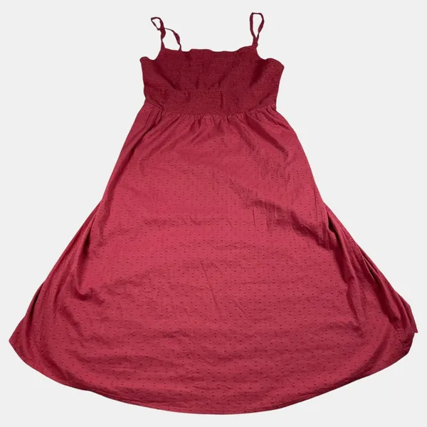 Old Navy Red Smocked Textured Clip-Dot Fit & Flare Cami Midi Dress Women's Large - Image 3