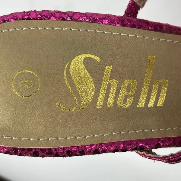 SheIn Women's Purple Fuzzy Fur Pointed Toe Slip On Gold Stiletto Heels Sandals 8 - Image 5