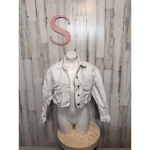 ZARA White Cropped Denim Jacket Women’s Size Small Button Front Jean Jacket - Image 2