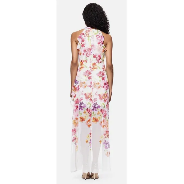 Betsy & Adam Pink Multi Floral Printed Chiffon Gown Size 4 $259 - Image 3