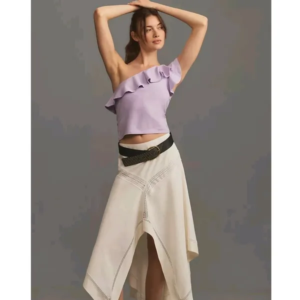 Maeve‎ Anthropologie -1635 NWT Lavender Ruffle One Shoulder Top Lavander Large - Image 2