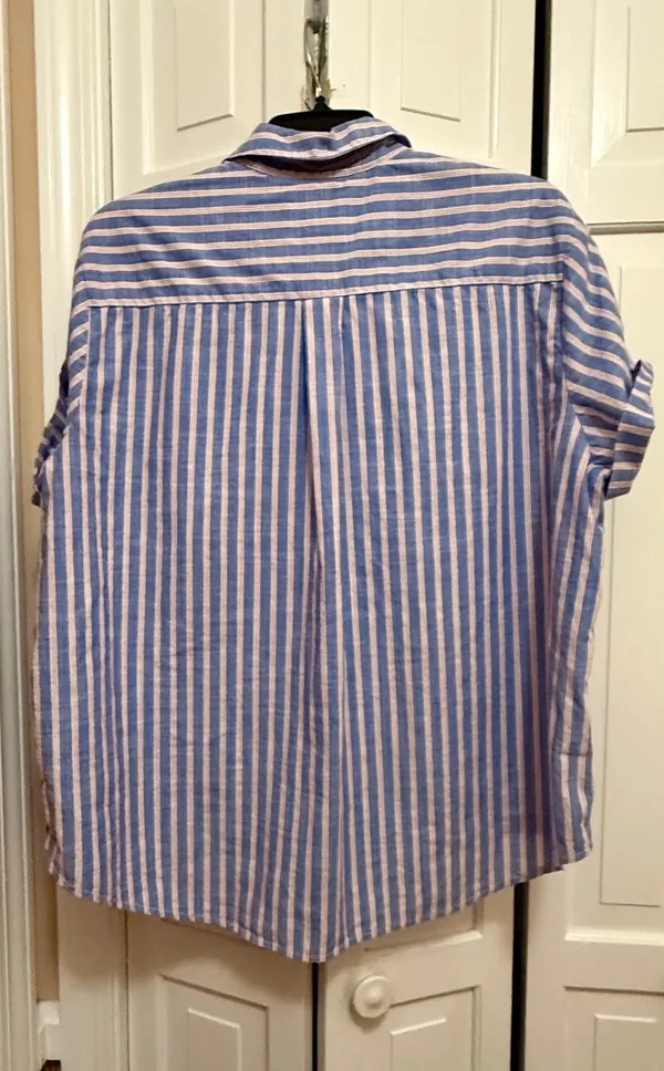 Tommy Hilfiger Women's Relaxed Fit Striped Short Sleeve Button-Down Shirt - Image 4