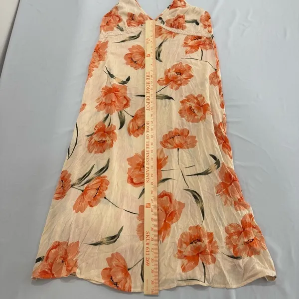 Patrons of Peace Floral Midi Dress Orange Poppy Lace Trim Rayon‎ Boho Medium - Image 8