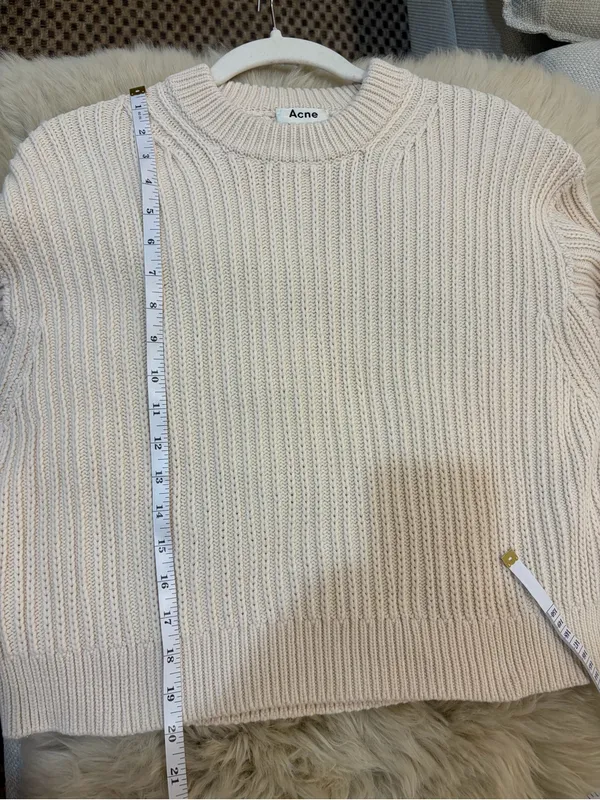Acne Studios Ribbed Knit Sweater XS Cream Ivory Oversized Boxy Crewneck Luxury - Image 9