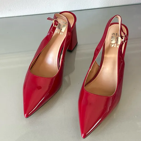 Women’s Red Patent Leather Slingback Block Heel Pumps Pointed Toe Size 8 NEW - Image 5