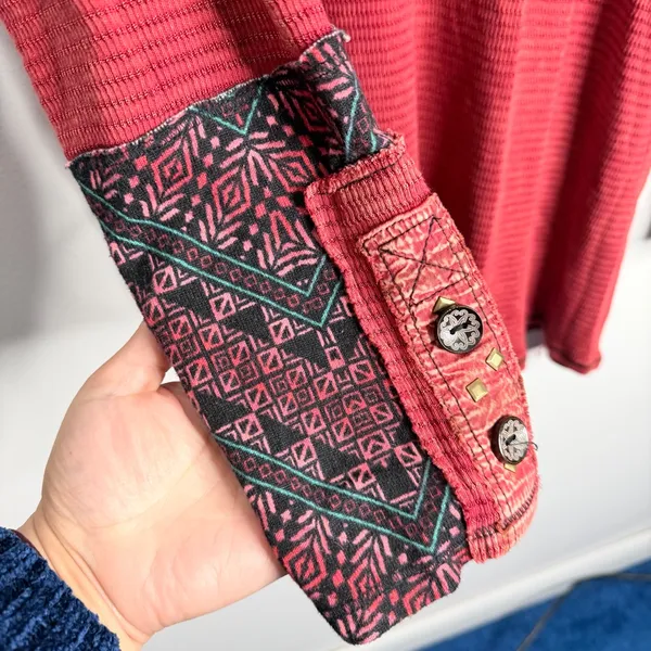 Soft Surroundings Tao Tunic XL Faded Thermal Accent‎ Cuffs Top Rust Red Boho - Image 6