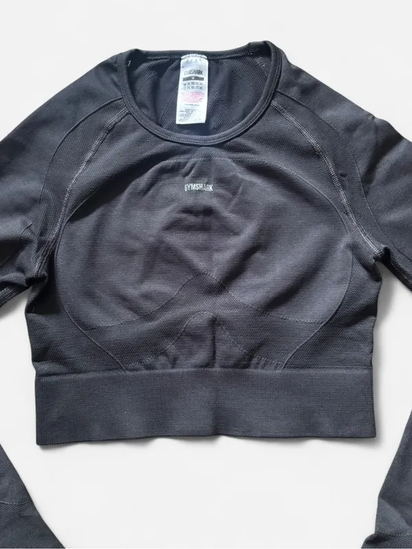 Gymshark Black Flex Sports Long Sleeve Crop Top Athletic Fitness Women’s Size M - Image 5