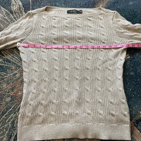 Lauren Ralph Lauren Black Label Cable Knit Cream Sweater Preppy Fall M Vintage - Image 13