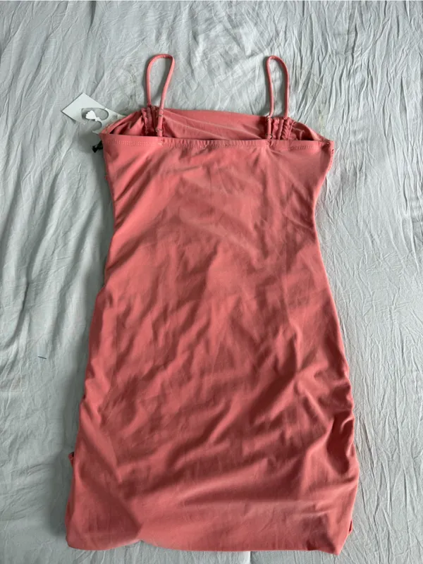 iris Coral Pink Ruched Mini‎ Dress - Image 3