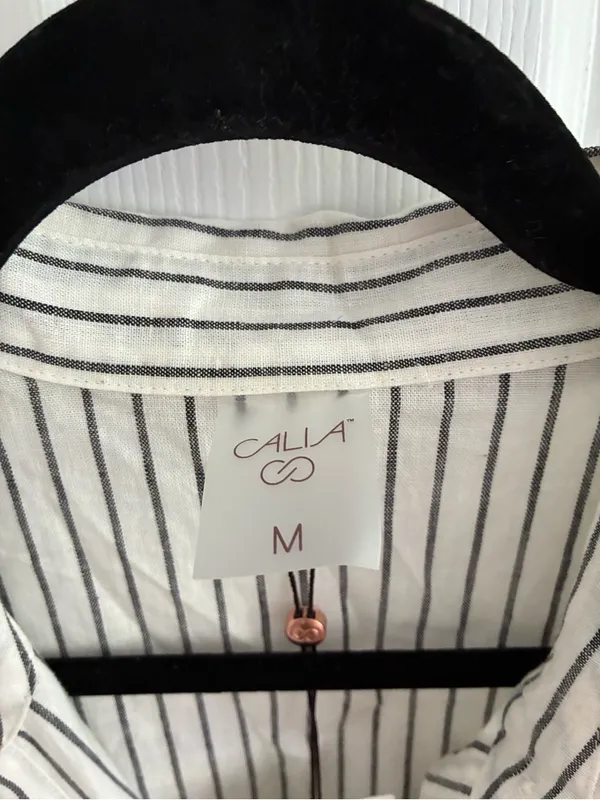 Calia Swim Coverup Dress Yucatan Stripe Ivory Linen Blend Button Down NWT Medium - Image 10