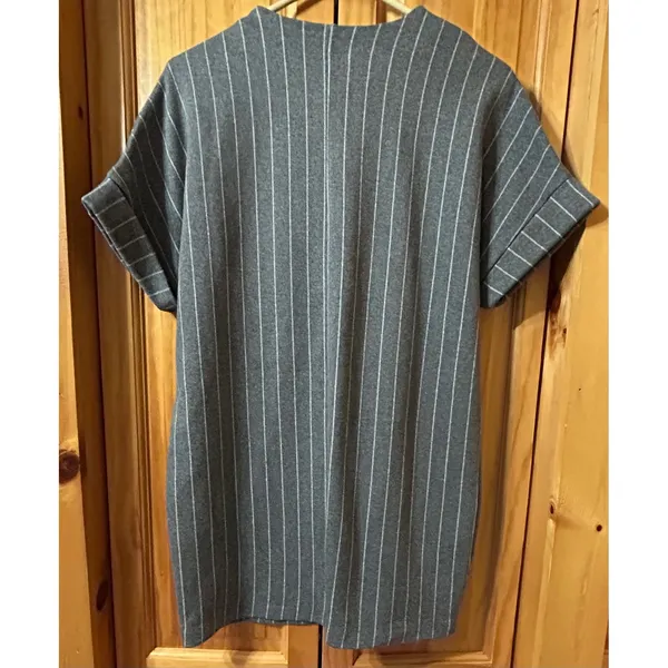 Zara Oversized‎ Pinstripe Tunic Mini Dress Women's S Gray Longline Shirt Dress - Image 3