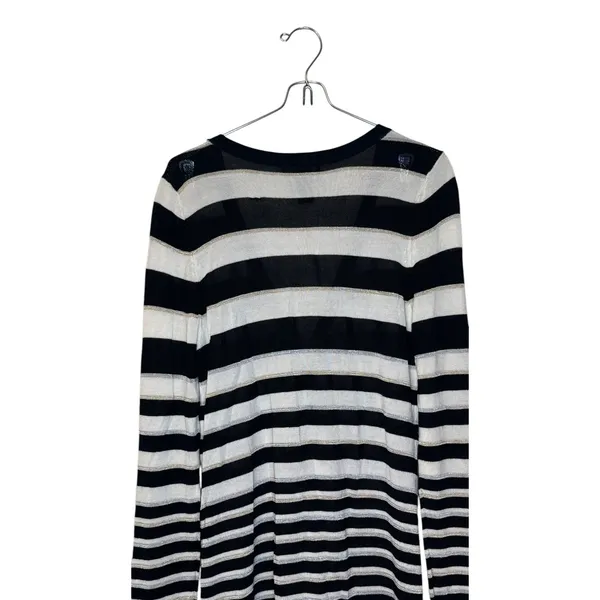 White House Black Market Women's Sweater‎ Snap Button Sparkle Striped Sz. Medium - Image 10