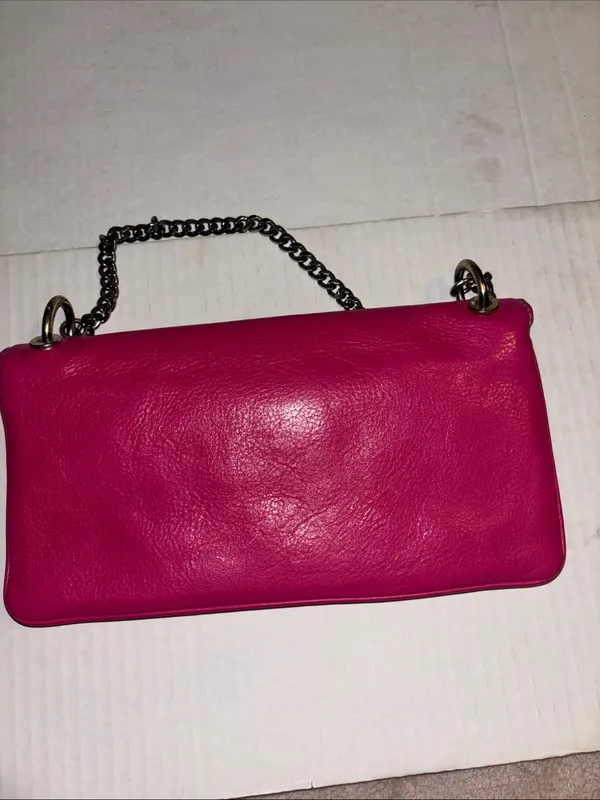 Michael Kors Fuchsia Pink Leather Shoulder Bag Silver Chain Handle And Lock - Image 5