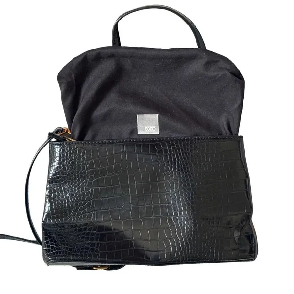 ASOS Black Croc Embossed Top Handle Crossbody Bag Gold D-Ring Satchel - Image 7