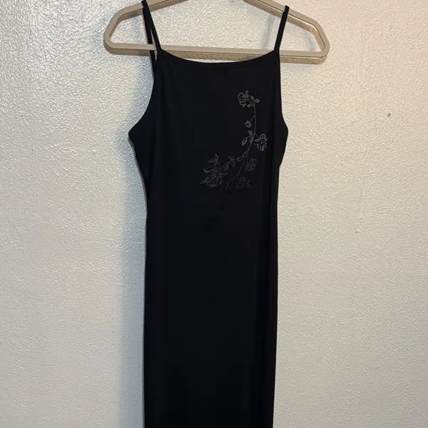 VTG 90s Y2K Black Floral Embroidered Maxi Dress Whimsigoth Fairy Goth Grunge - Image 2