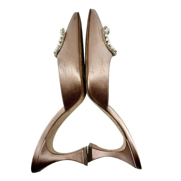 Manolo Blahnik Fabetamu Pearl Crystal Satin Mule Pointed Kitten Heel Pink 38.5 - Image 10