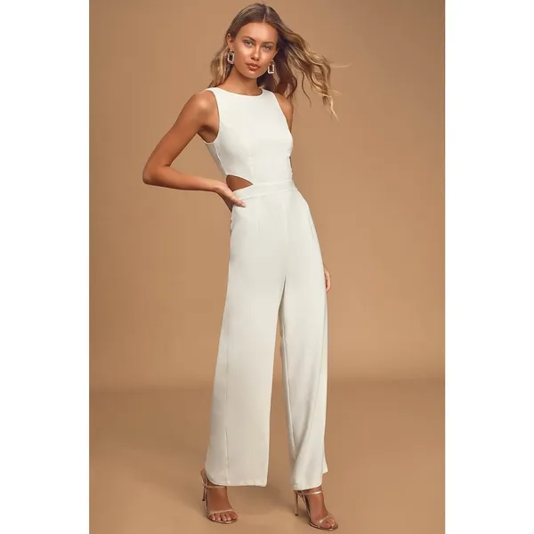 Lulus Moments to Remember White Sleeveless Wide-Leg Cutout Jumpsuit Party Medium - Image 4