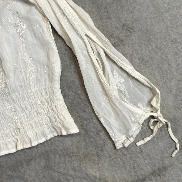 Women's Embroidered Smocked Top Size S Ethereal Fairycore Split Sleeve Sheer - Image 5