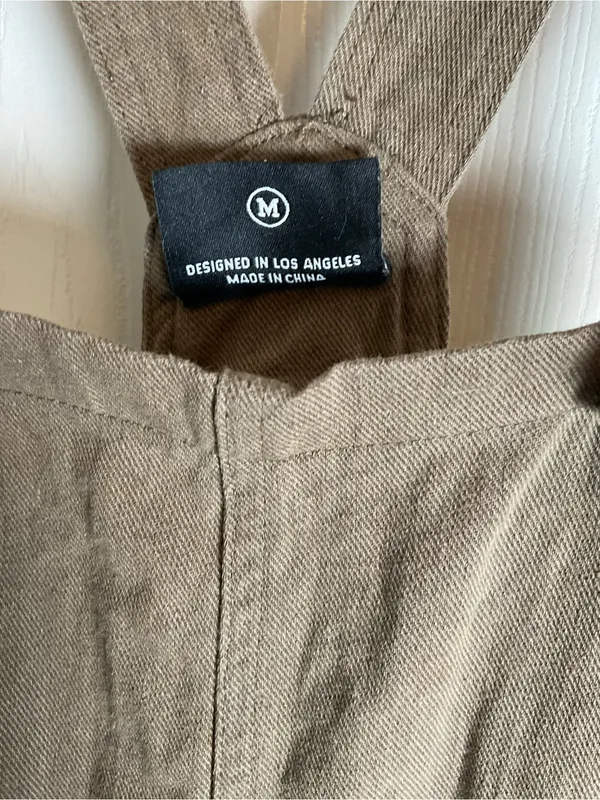 Miou Muse Taupe Linen-Blend Wide-Leg Overalls - Size M Women’s - Image 6