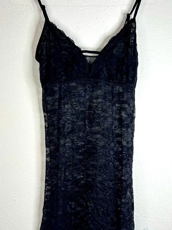 Black Sheer Lace Slip Dress - Size Small - Image 3