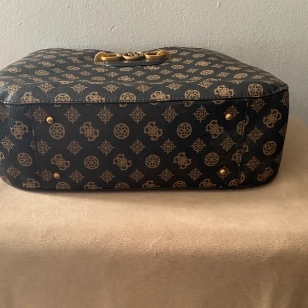 GUESS Black and Brown Monogram Chain-Handle Tote - Image 5
