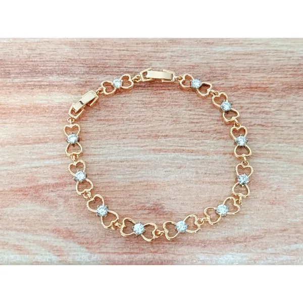 Golden Time Gold-plated Double Heart Bracelet with Cubic Zirconia - Image 2