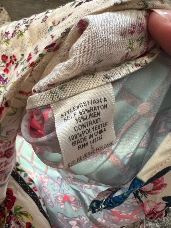 Anthropologie Cyrena Mixed Floral Print High Lo Button Down Linen Blend Top L - Image 9