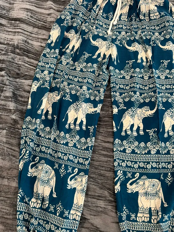 Elephant print teal jogger style pants One size S-L By Kathmandu - Image 2