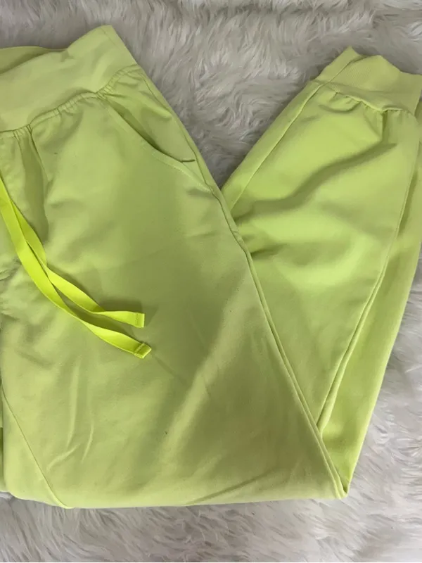 FIGS Zamora High Waisted Jogger Scrub Pants XS Petite Neon Green - Image 7
