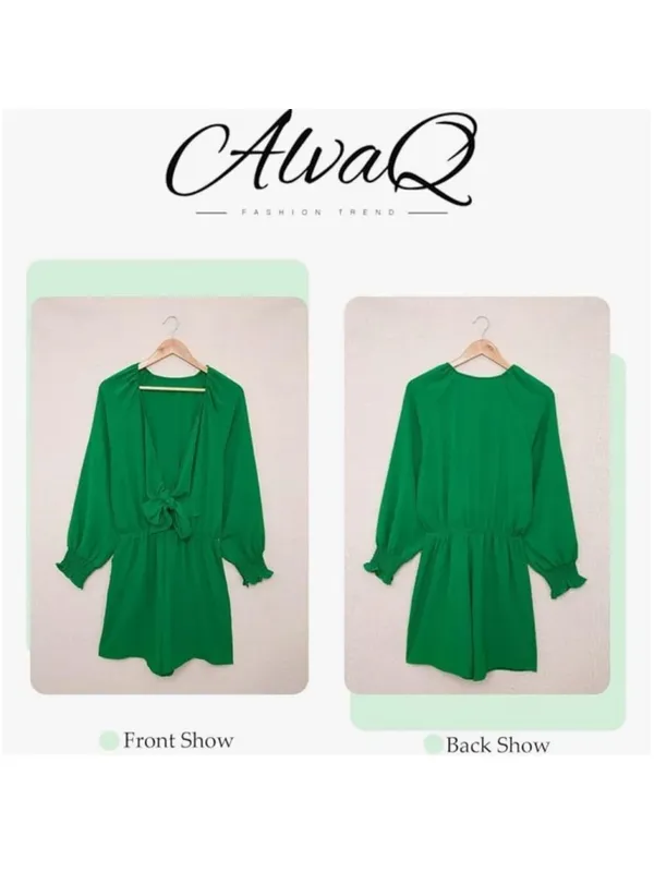 NEW Green Tie Knot Front V Neck Short Rompers M - Image 8