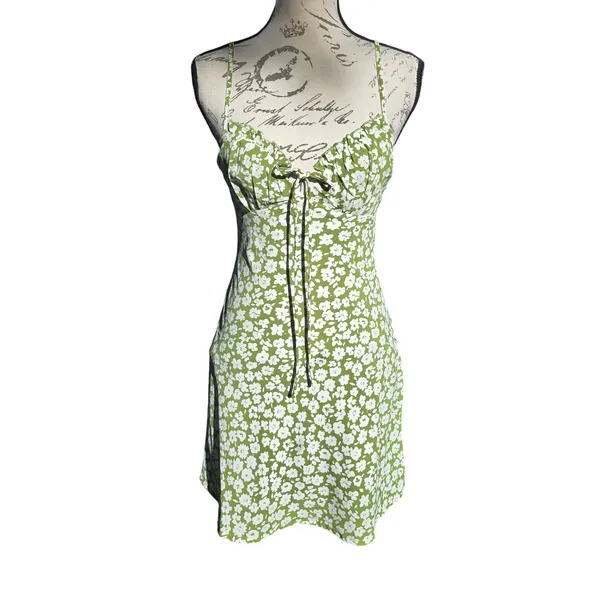 Princess Polly‎ Tasmin Green Floral Mini Dress Spaghetti Strap Tie Front US 4 - Image 4