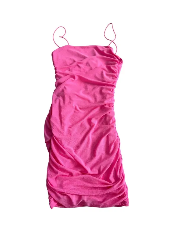 HELLO MOLLY Pink Ruched Cutout Back Stretch Dress Size Small NEW NWT - Image 5