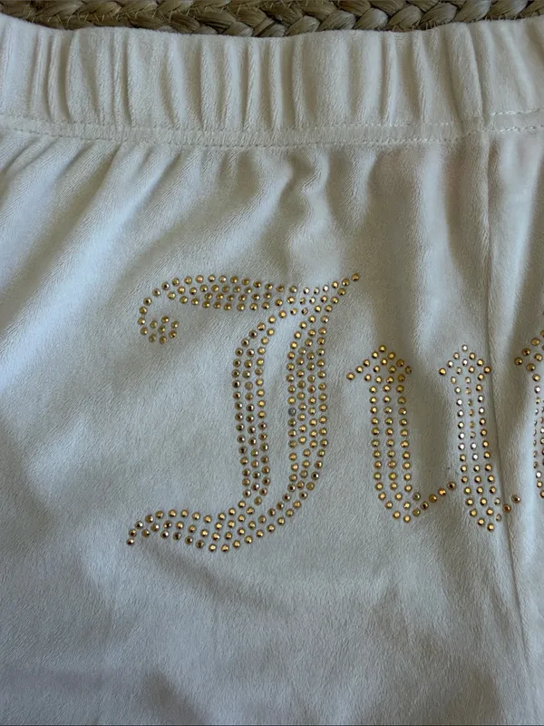 Juicy Couture Cream Shorts with Gold Rhinestone 'Juicy' Logo - Image 5