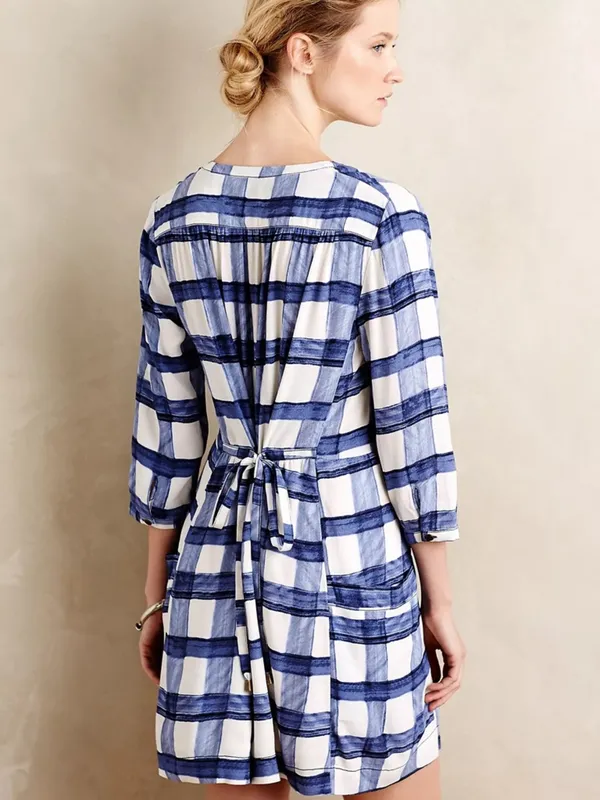 Maeve Blue and White Plaid Drawstring dress - Image 2