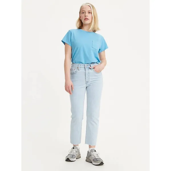 501s Levi's Light Wash Raw Hem High Rise Straight Leg Jeans Size 28 Inseam 32 - Image 14