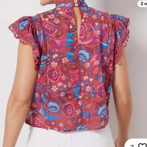 Farm Rio Floral Birds Blush Sleeveless Blouse Size XL $149 boho embroidered fall - Image 4