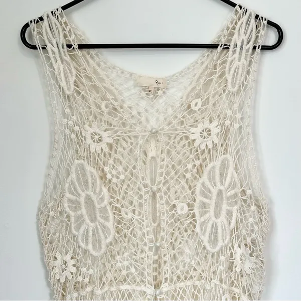 Ryu Cream Crochet Duster High Low Vest Cardigan - Size: M/L - Image 4