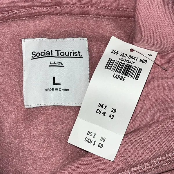 Abercrombie Social Tourist NWT Size L Pink Fleece Lined Crop Hoodie Sweatshirt - Image 5