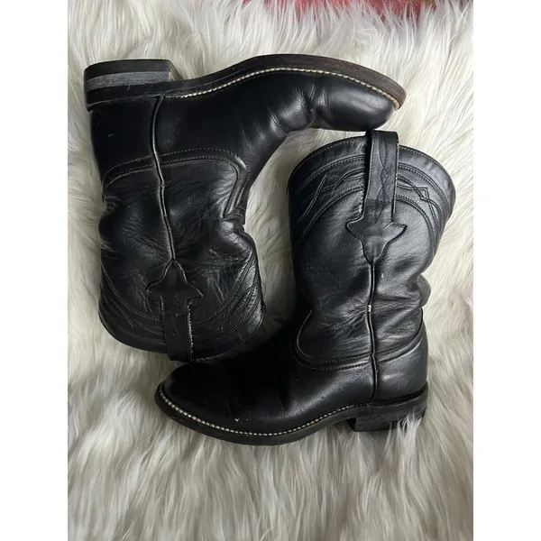 Ladies/Teens Black LeatherRoper Western Boots - Image 3