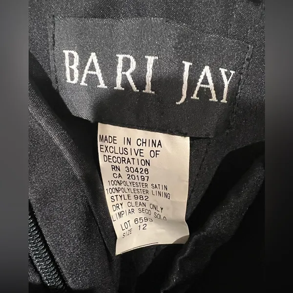 Bari Jay Strapless Belted Black Dress With Tulle Bottom Underlay Size 12 - Image 5