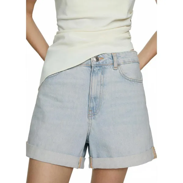 Mango High-Waisted Mom-Fit Denim Shorts Blue Light Wash Size 4 - Image 9