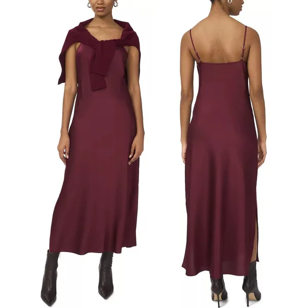 MSK Zinfandel Burgundy Satin Slip Maxi Dress Small 93347190AM Adjustable Straps - Image 2