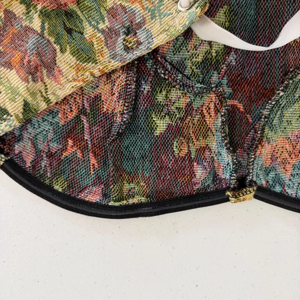 Floral Tapestry Corset Crop Top Lace Up Back Strapless‎ Woven Bodice Small Boho - Image 8