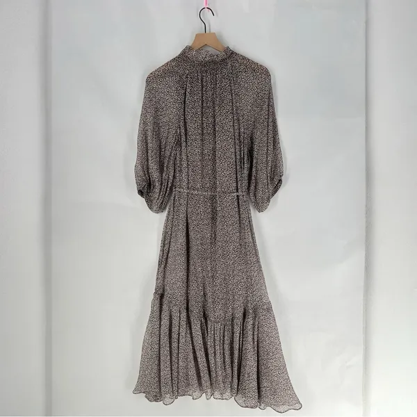 Joie‎ Sheer Silk Floral Button Front Tie Waist Dolman Puff Sleeve Midi Dress S - Image 2