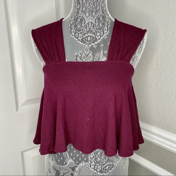 FREE PEOPLE Womens XS Ribbed Square Neck Reversible Flowy Crop Tank Top - Image 4