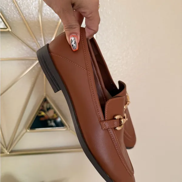 LOFT Horsebit Loafers Cognac Brown Gold Bit Size 6 Vegan Leather Classic Preppy - Image 5