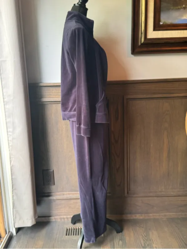 Exertek Navy Blue Velour Tracksuit Set Y2K Lounge Jacket Pants small - Image 6