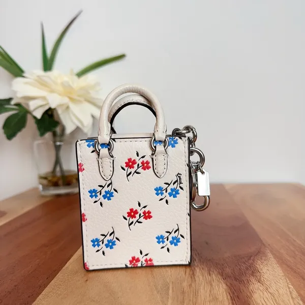 NWT Coach North/South Mini‎ Tote Bag Charm With Floral Print - Image 3