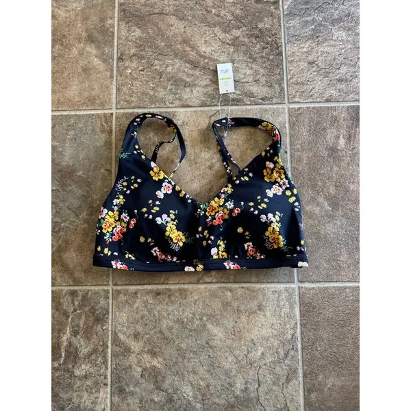 Offline By Aerie Goals Plunge Sports Bra True Black Floral Size Medium - Image 3